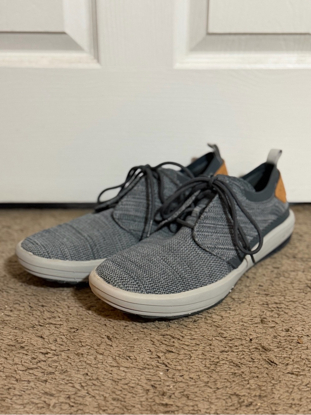 Merrell Gray Knit Lace-Up Sneakers with Tan Heel Accent